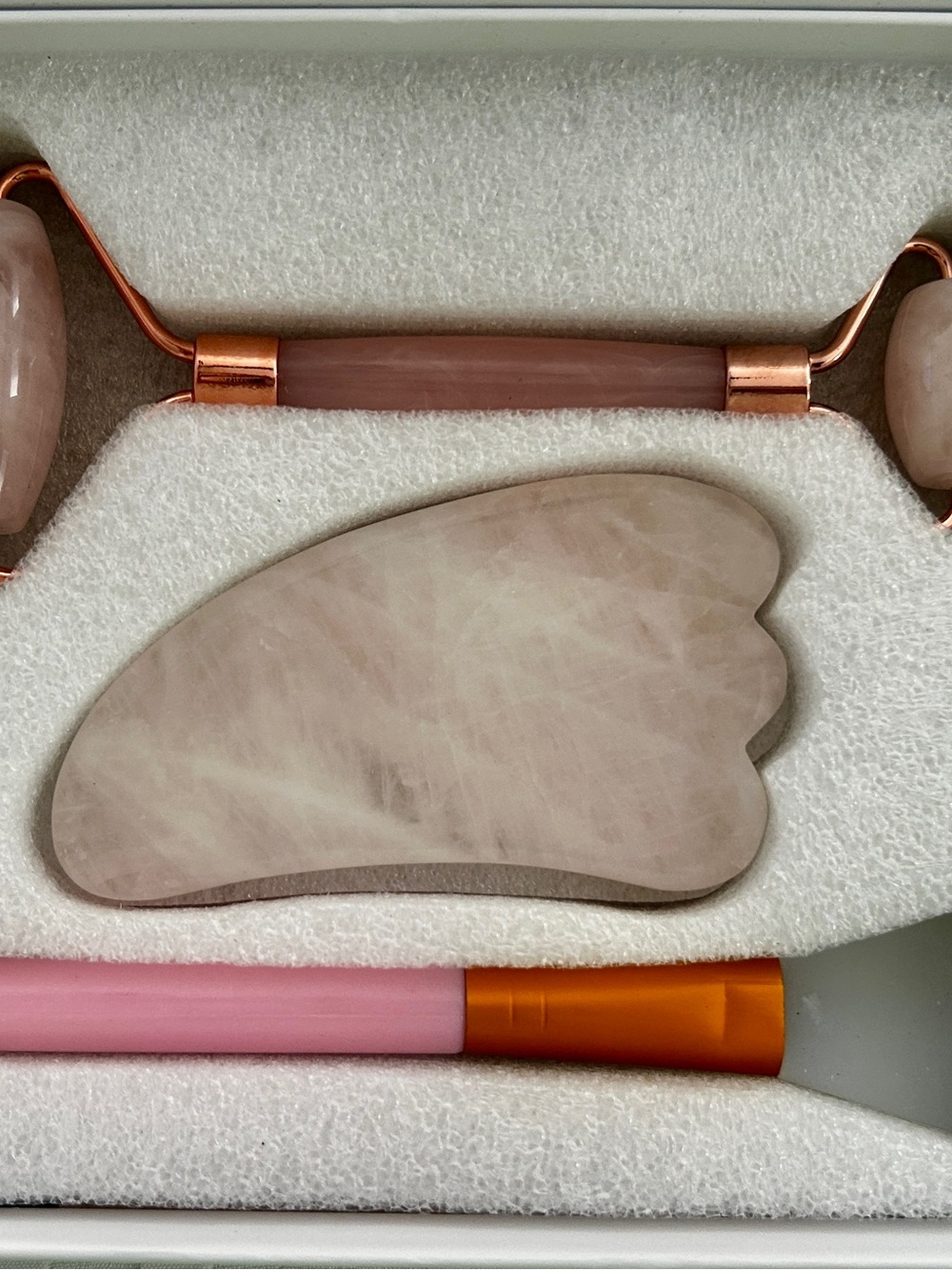 Rose Quartz Gua Sha & Roller Set - Pink Facial Massage Tool